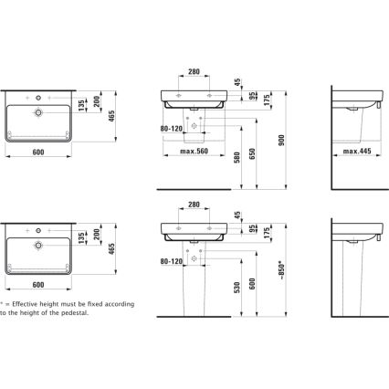 LAUFEN H8109630001091 - Νιπτήρας μπάνιου/κρεμαστός ή για έπιπλο PRO 60x46,5 cm κεραμικός/λευκό