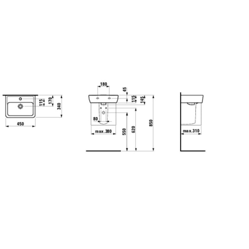 LAUFEN H8119510001041 - Νιπτήρας για πάγκο/κρεμαστό PRO 45x34 εκ. κεραμικό/λευκό