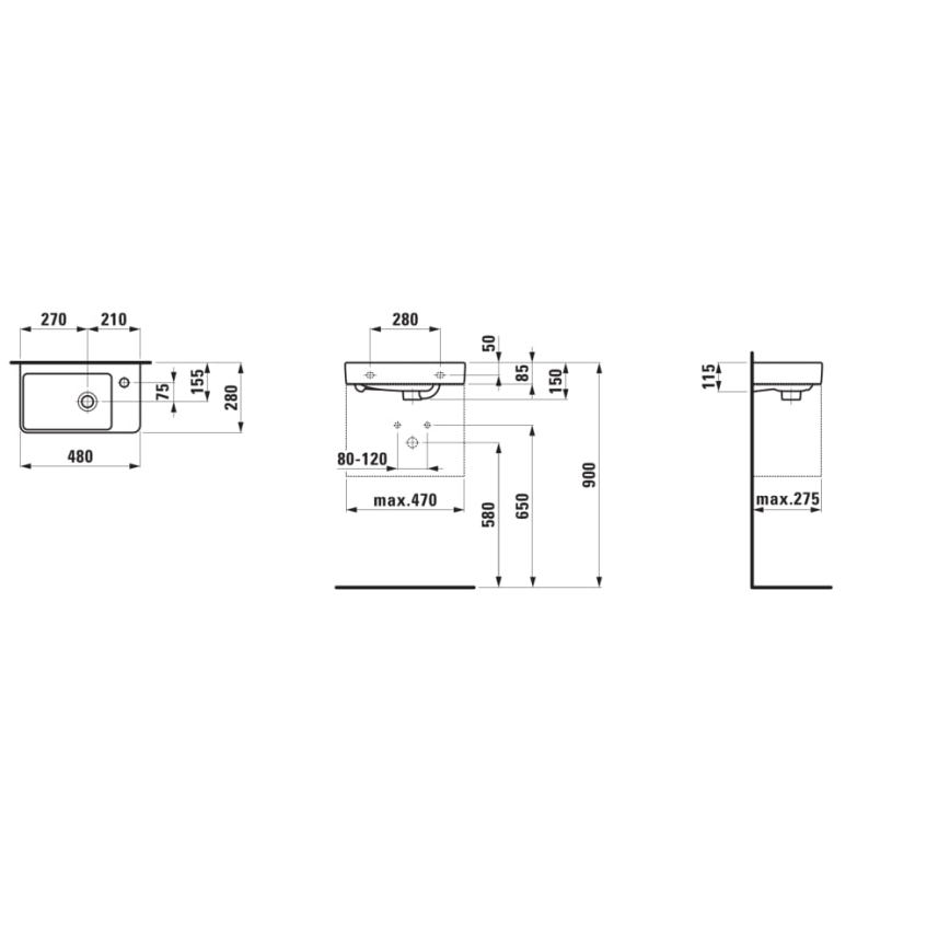 LAUFEN H8159540001041 - Επιτοίχιος νιπτήρας PRO 48x28 cm κεραμικό/λευκό
