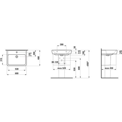 LAUFEN H8166120001311 - Γωνιακός νιπτήρας κρεμαστός επιτοίχιος PRO 45x46 cm κεραμικός/λευκό