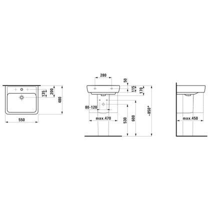 LAUFEN H8189510001041 - Νιπτήρας για πάγκο/κρεμαστό PRO 55x48 εκ. κεραμικό/λευκό