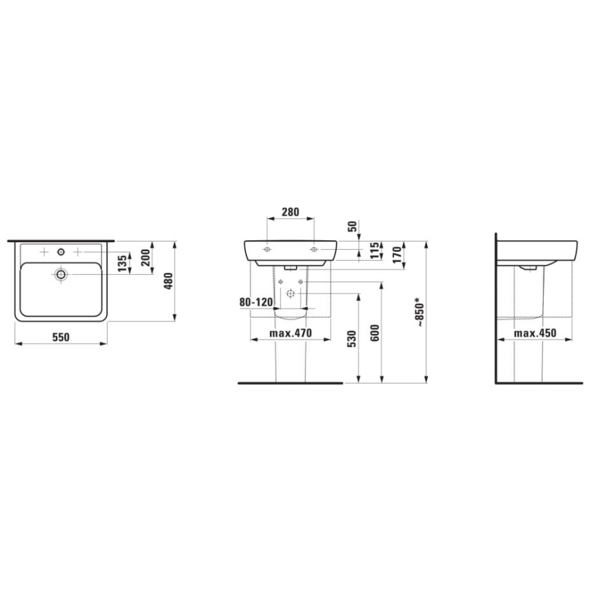 LAUFEN H8189510001041 - Νιπτήρας μπάνιου/κρεμαστός ή για έπιπλο PRO 55x48 cm κεραμικός/λευκό