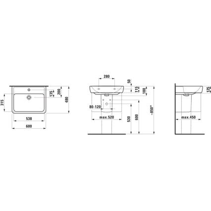 LAUFEN H8189520001041 - Νιπτήρας για πάγκο/κρεμαστό PRO 60x48 εκ. κεραμικό/λευκό