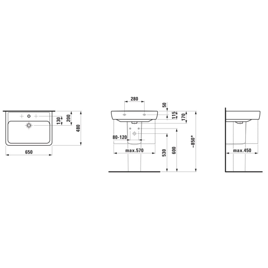 LAUFEN H8189530001041 - Νιπτήρας για πάγκο/κρεμαστό PRO 65x48 εκ. κεραμικό/λευκό