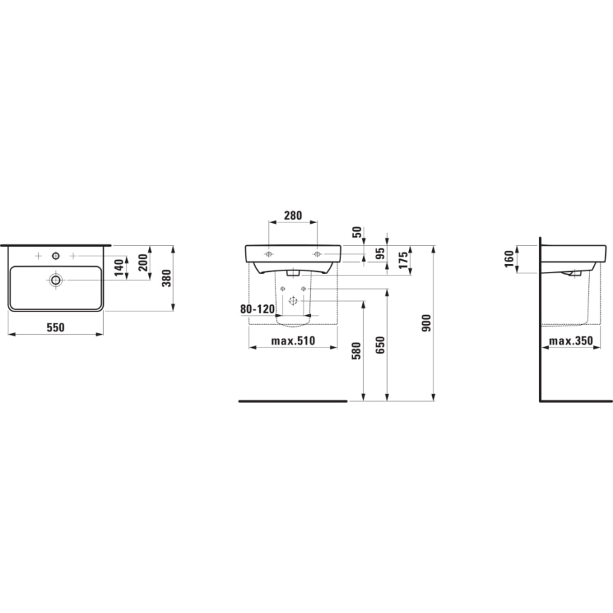 LAUFEN H8189580001041 - Νιπτήρας για πάγκο/κρεμαστός PRO 55x38 cm κεραμικός/λευκός