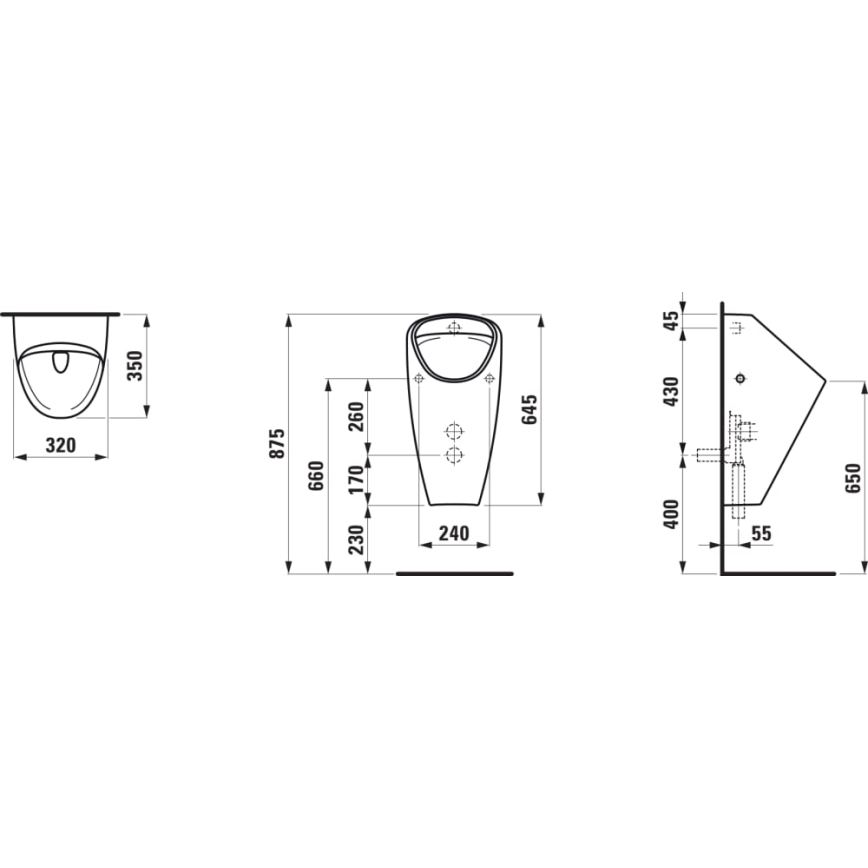 LAUFEN H8410610000001 - Ουρητήριο CAPRINO εσωτερική είσοδος, οπίσθια απόρριψη, κεραμικός/λευκό