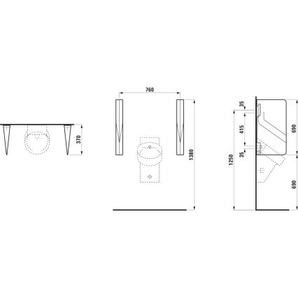 LAUFEN H8472800200001 - Διαχωριστικό ουρητηρίων VAL 69x37 cm κεραμικό/γυαλιστερό μαύρο