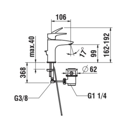 LAUFEN HF500701100000 - Μπαταρία νιπτήρος + βαλβίδα με υπερχείλιση LAURIN 16,2 cm γυαλιστερό χρώμιο