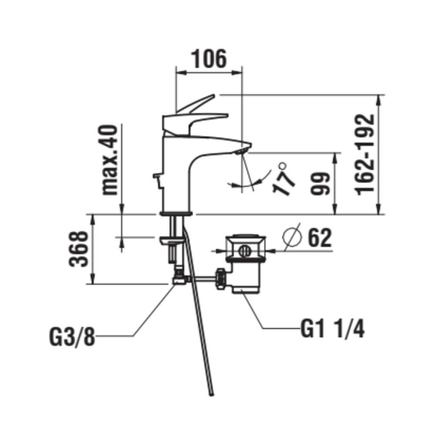 LAUFEN HF500701100000 - Μπαταρία νιπτήρος + βαλβίδα με υπερχείλιση LAURIN 16,2 cm γυαλιστερό χρώμιο