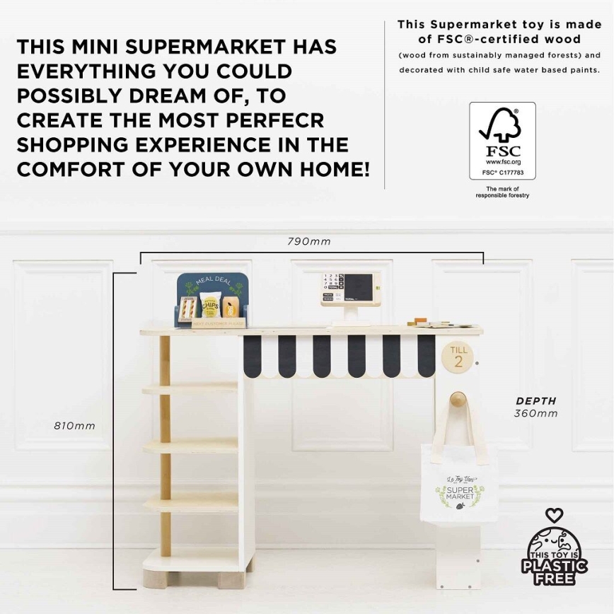 Le Toy Van - Ξύλινο παιχνίδι ρόλων πάγκος Supermarket με ταμειακή μηχανή και αξεσουάρ