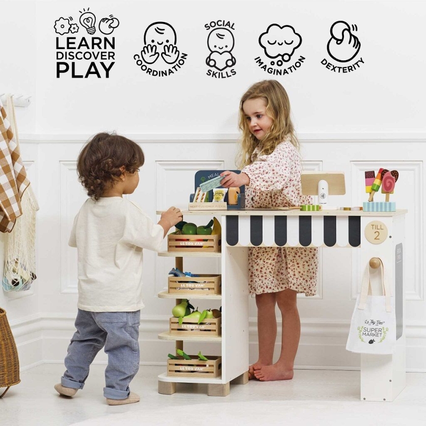Le Toy Van - Ξύλινο παιχνίδι ρόλων πάγκος Supermarket με ταμειακή μηχανή και αξεσουάρ