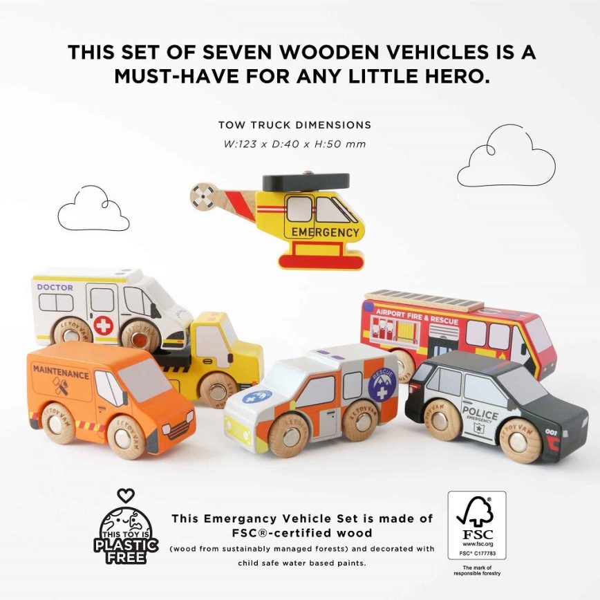 Le Toy Van - Σετ of rescue αυτοκίνητα with helicopter