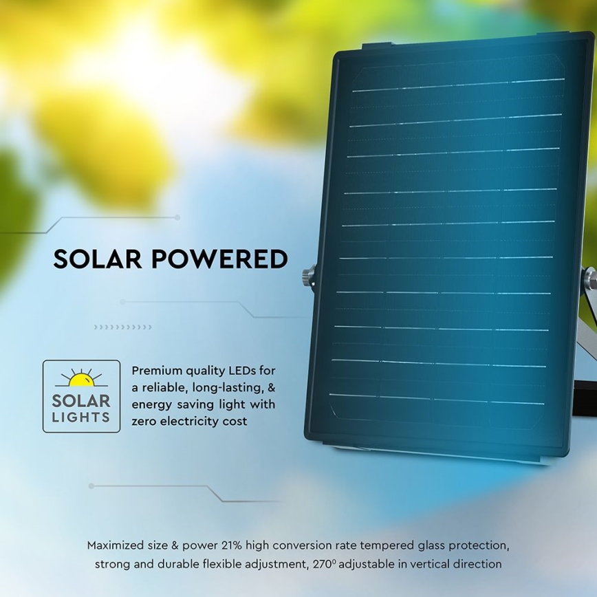 LED ρυθμιζόμενος ηλιακός προβολέας με αισθητήρα LED/10W/3,7V 4000/6000K IP65 3600 mAh + τηλεχειριστήριο