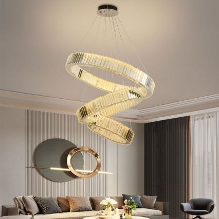 LED Ρυθμιζόμενο Κρυστάλλινο Φωτιστικό Οροφής με Καλώδιο LED/115W/230V 3000-6500K Γυαλιστερό Χρώμιο + Τηλεχειριστήριο