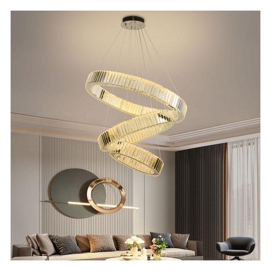 LED Ρυθμιζόμενο Κρυστάλλινο Φωτιστικό Οροφής με Καλώδιο LED/115W/230V 3000-6500K Γυαλιστερό Χρώμιο + Τηλεχειριστήριο