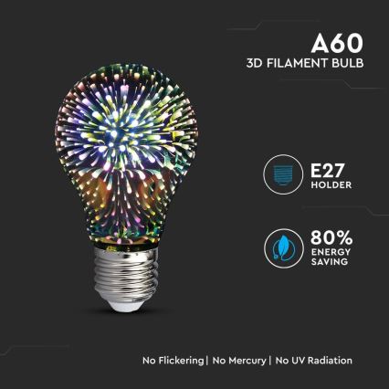 LED 3D Διακοσμητική λάμπα FILAMENT A60 E27/3W/230V 3000K