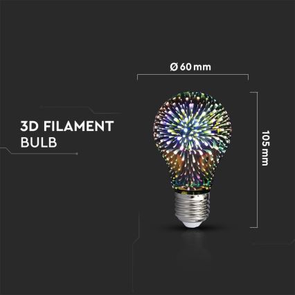 LED 3D Διακοσμητική λάμπα FILAMENT A60 E27/3W/230V 3000K