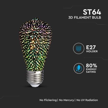 LED 3D Διακοσμητική λάμπα FILAMENT ST64 E27/3W/230V 3000K