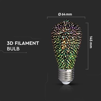 LED 3D Διακοσμητική λάμπα FILAMENT ST64 E27/3W/230V 3000K