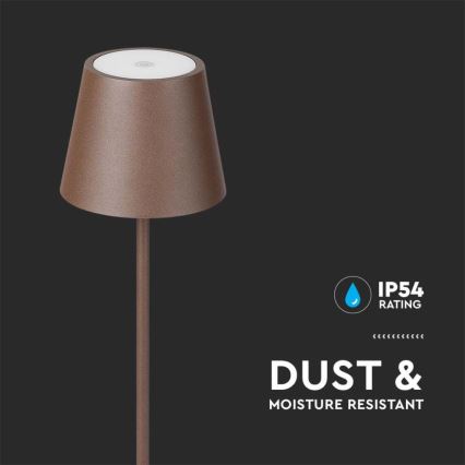 LED Ρυθμιζόμενος επαναφορτιζόμενος επιδαπέδιος φωτισμός 3 σε 1 LED/4W/5V 4400 mAh 3000K IP54 καφέ