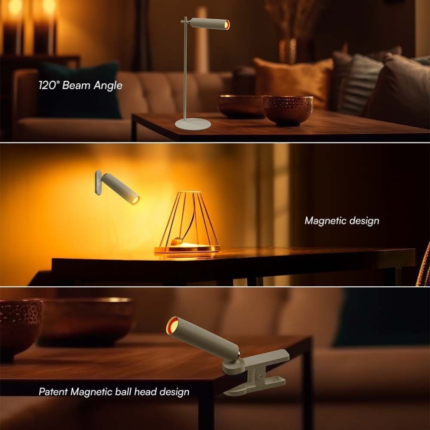 LED Ρυθμιζόμενο μαγνητικό επαναφορτιζόμενο επιτραπέζιο φωτιστικό 3 σε 1 LED/3W/5V 4000K 1500 mAh λευκό