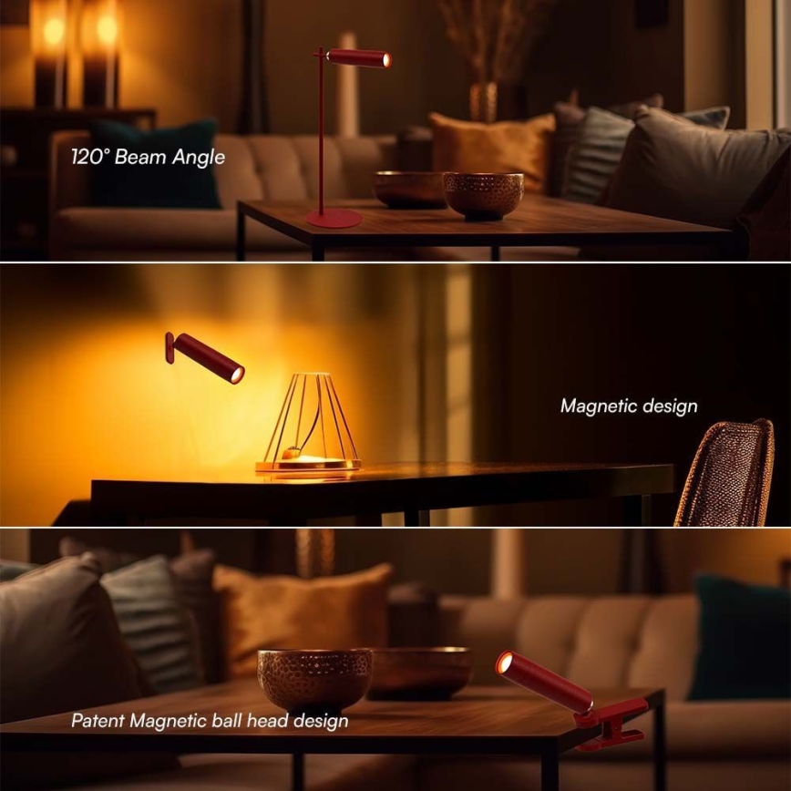 LED Ρυθμιζόμενο μαγνητικό επαναφορτιζόμενο επιτραπέζιο φωτιστικό 3 σε 1 LED/3W/5V 4000K 1500 mAh κόκκινο