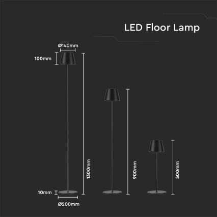 LED Ρυθμιζόμενος επαναφορτιζόμενος επιδαπέδιος φωτισμός 3 σε 1 LED/4W/5V 4400 mAh 3000K IP54 μαύρο