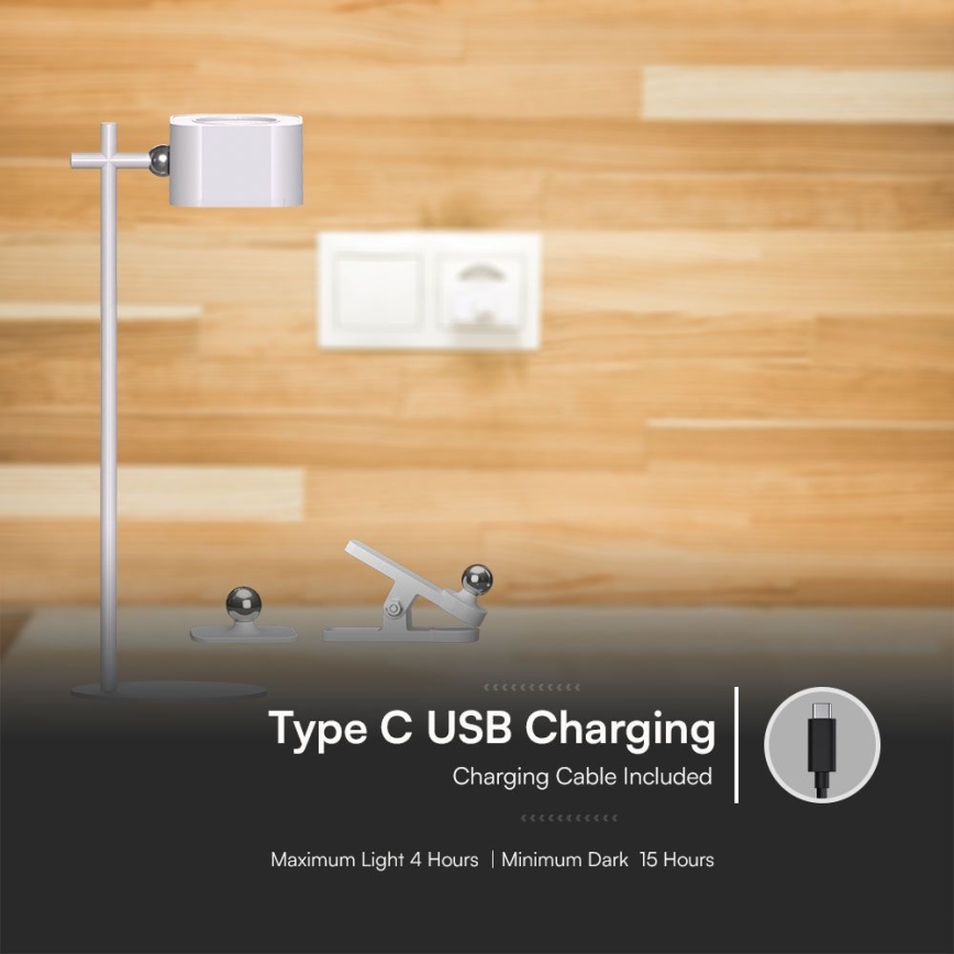 LED Ρυθμιζόμενος μαγνητικός επαναφορτιζόμενος επιτραπέζιος φωτισμός 4 σε 1 LED/3W/5V 3000-6000K 1800 mAh λευκός