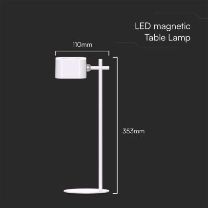 LED Ρυθμιζόμενος μαγνητικός επαναφορτιζόμενος επιτραπέζιος φωτισμός 4 σε 1 LED/3W/5V 3000-6000K 1800 mAh λευκός
