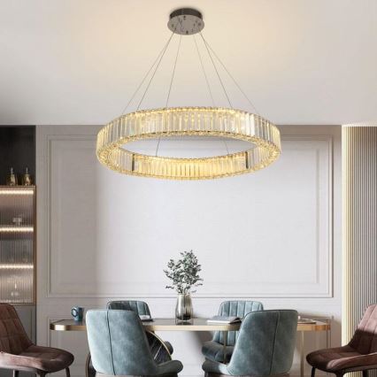 LED Ρυθμιζόμενο Κρυστάλλινο Φωτιστικό Οροφής με Καλώδιο LED/50W/230V 3000-6500K Γυαλιστερό Χρώμιο + Τηλεχειριστήριο