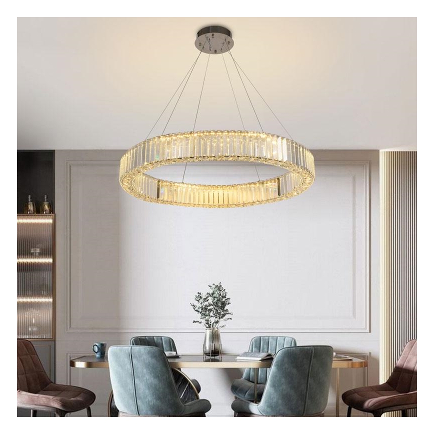 LED Ρυθμιζόμενο Κρυστάλλινο Φωτιστικό Οροφής με Καλώδιο LED/50W/230V 3000-6500K Γυαλιστερό Χρώμιο + Τηλεχειριστήριο