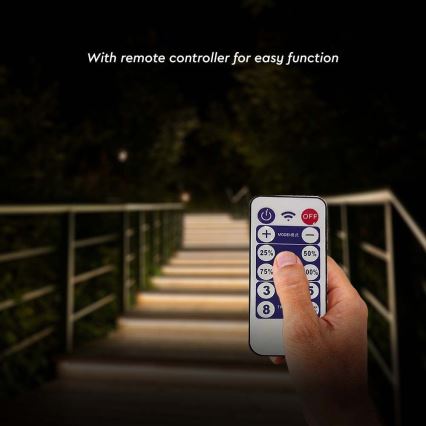 LED Ρυθμιζόμενη λωρίδα LED ηλιακής ενέργειας LED/1,2W/3,7V 3000K IP67 1500 mAh 5m + τηλεχειριστήριο