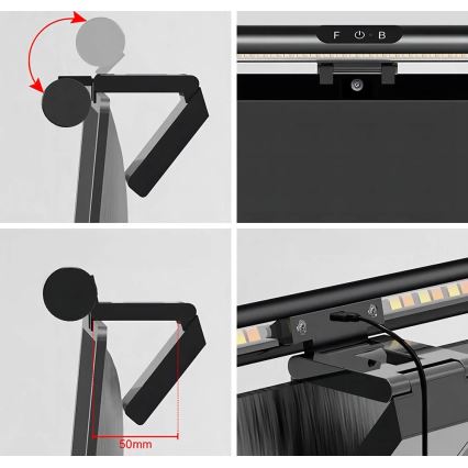 LED Ρυθμιζόμενος Αφής Φωτισμός Οθόνης LED/5W/5V 3000/4000/5000/6000K 42 εκ. Μαύρο