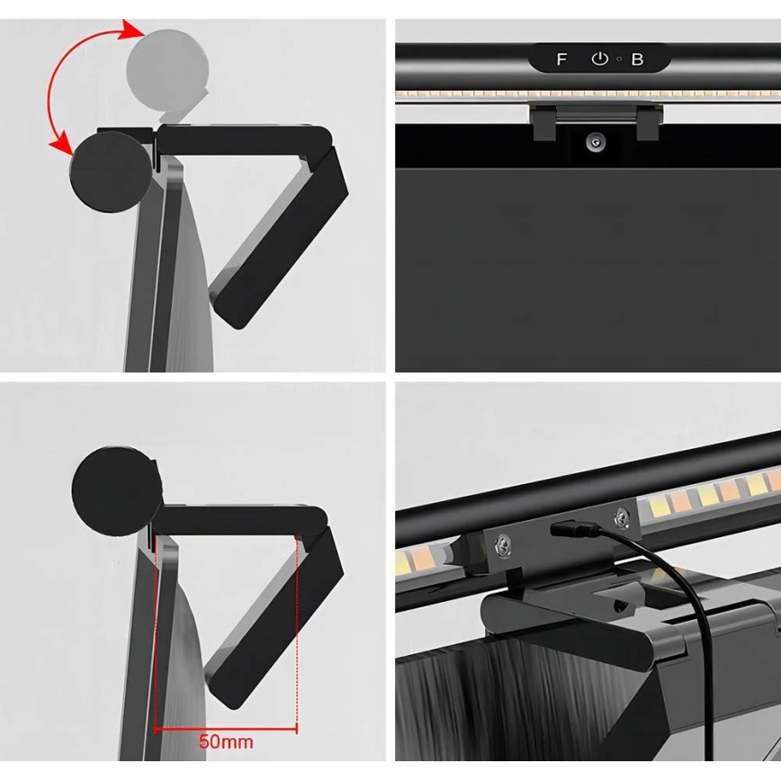 LED Ρυθμιζόμενος Αφής Φωτισμός Οθόνης LED/5W/5V 3000/4000/5000/6000K 42 εκ. Μαύρο