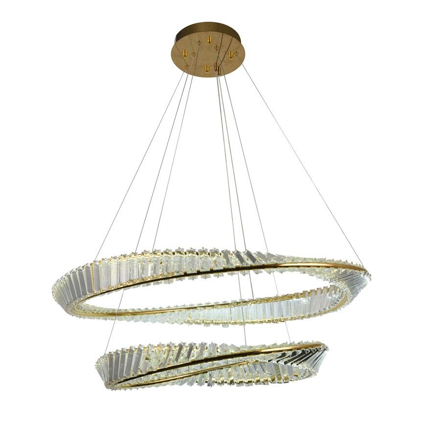 LED Ρυθμιζόμενο κρυστάλλινο φωτιστικό οροφής με καλώδιο LED/90W/230V 3000-6500K χρυσό/χρώμιο + τηλεχειριστήριο