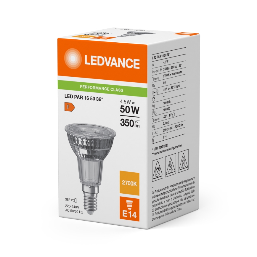 LED ανακλαστικός λαμπτήρας PAR16 E14/4,5W/230V 2700K 36° - Ledvance