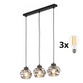 LED αναρτώμενος πολυέλαιος ZULIA σε καλώδιο 3xE27/15W/230V μαύρο/καπνιστό μαύρο