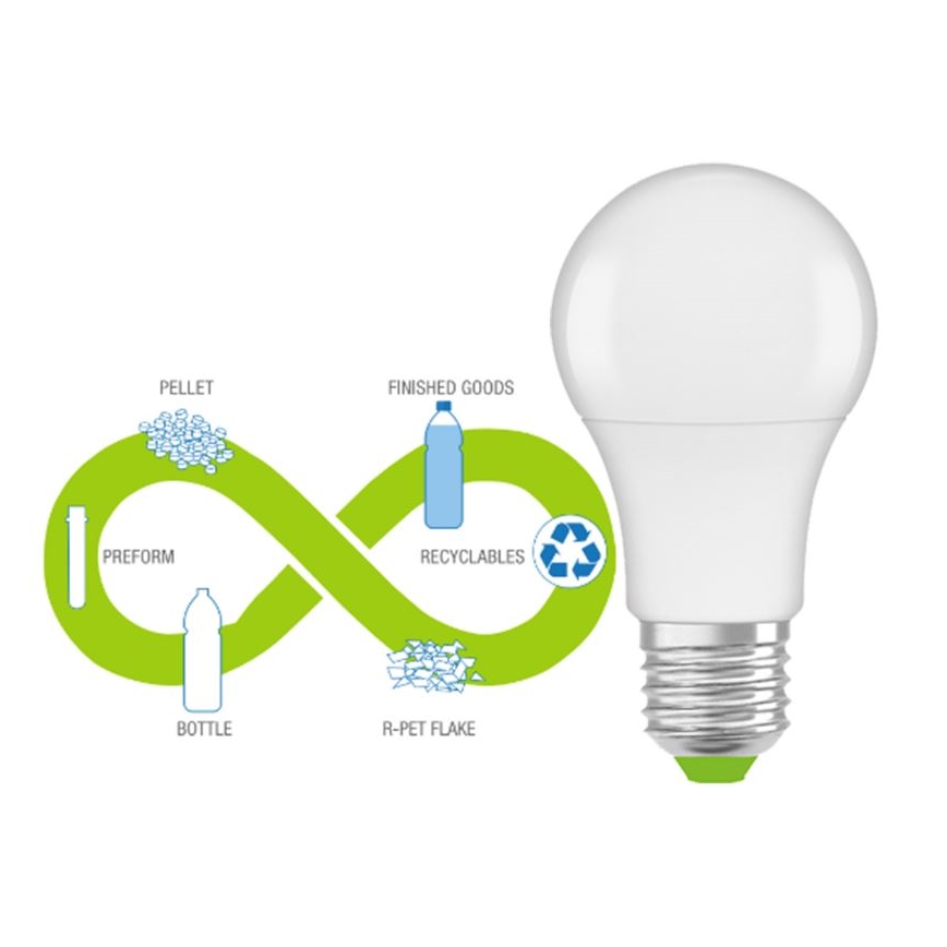 LED Λάμπα από ανακυκλωμένο πλαστικό A60 E27/8,5W/230V 2700K - Ledvance