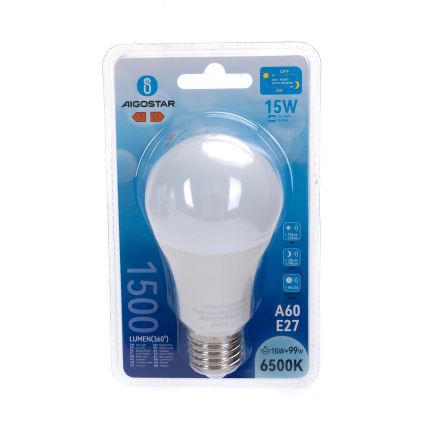 LED λάμπα A60 με αισθητήρα σούρουπου E27/15W/230V 6500K - Aigostar