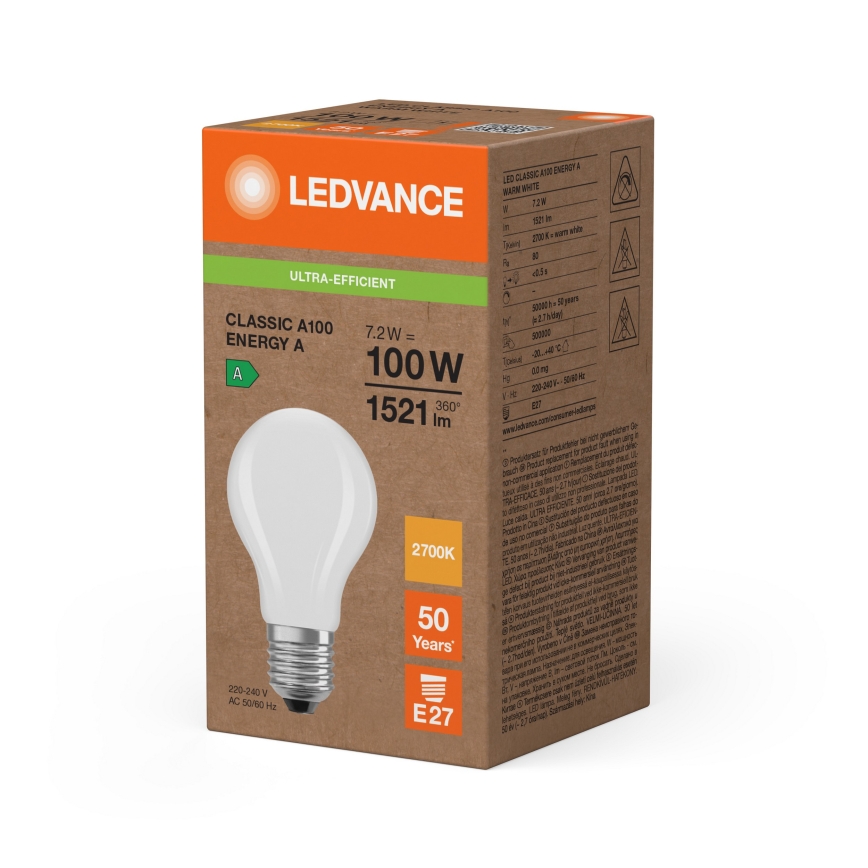 LED Λάμπα CLASSIC FILAMENT A60 E27/7,2W/230V 2700K - Ledvance