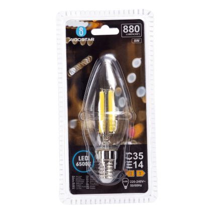 LED λάμπα FILAMENT C35 E14/8W/230V 6500K - Aigostar