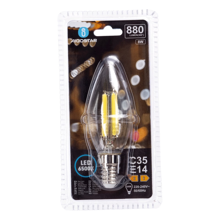LED λάμπα FILAMENT C35 E14/8W/230V 6500K - Aigostar