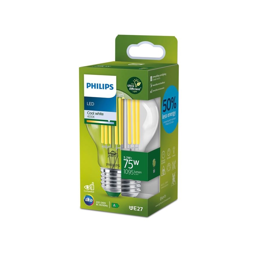 Λαμπτήρας LED FILAMENT Philips A70 E27/5,2W/230V 4000K