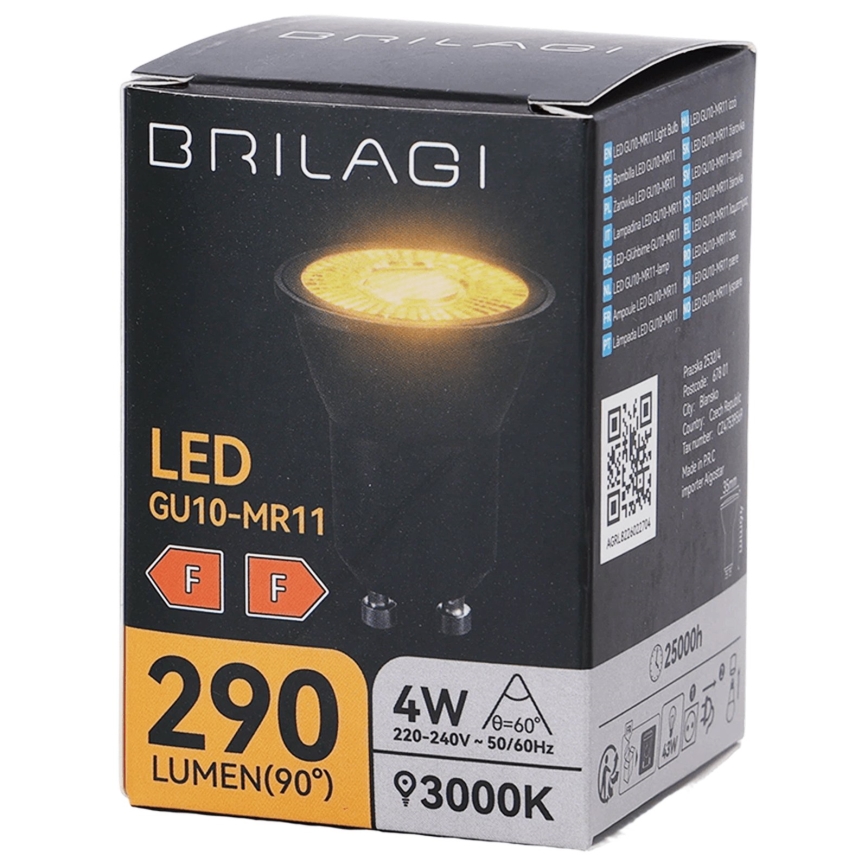 LED Λάμπα MR11 GU10/4W/230V 3000K 60° μαύρη - BRILAGI