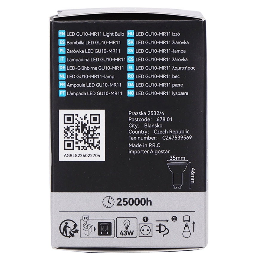 LED Λάμπα MR11 GU10/4W/230V 3000K 60° μαύρη - BRILAGI