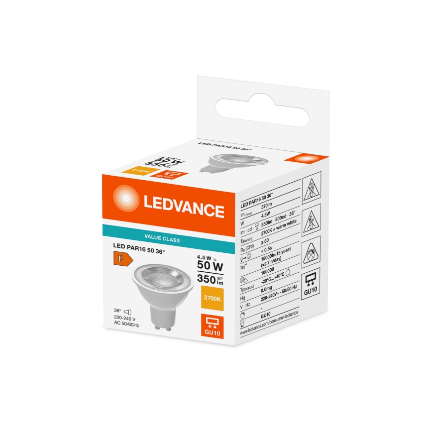 LED λάμπα προβολέα PAR16 GU10/4,5W/230V 2700K 36° - Ledvance