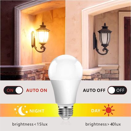 LED Λάμπα με αισθητήρα λυκόφωτος ECOLINE A60 E27/12W/230V 3000K - Brilagi