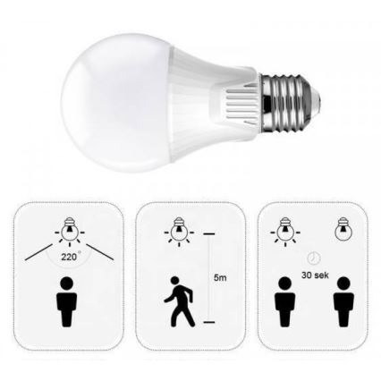 LED λάμπα με αισθητήρα κίνησης E27/9W/230V 6500K