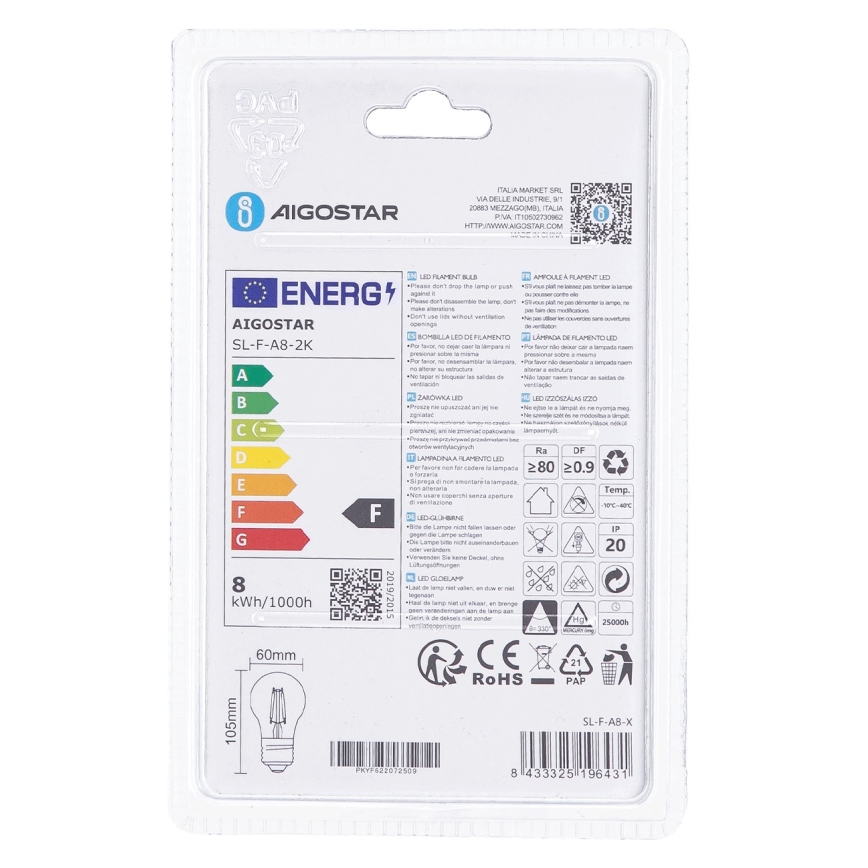 LED Λαμπτήρας A60 E27/8W/230V 2200K - Aigostar