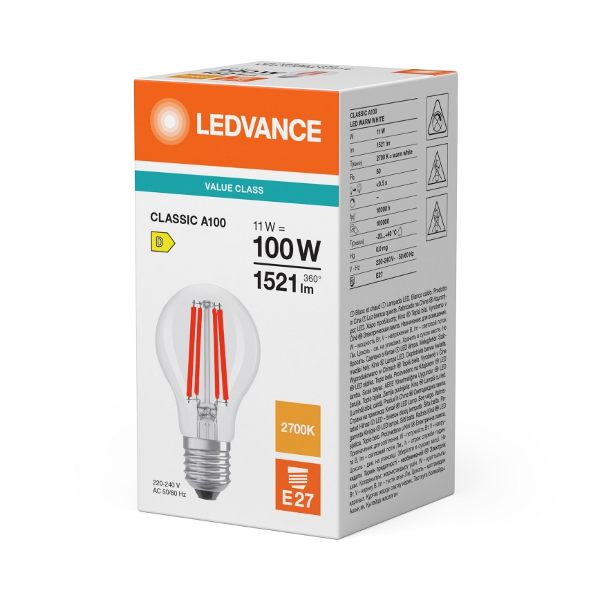 LED Λαμπτήρας CLASSIC FILAMENT A60 E27/11W/230V 2700K - Ledvance